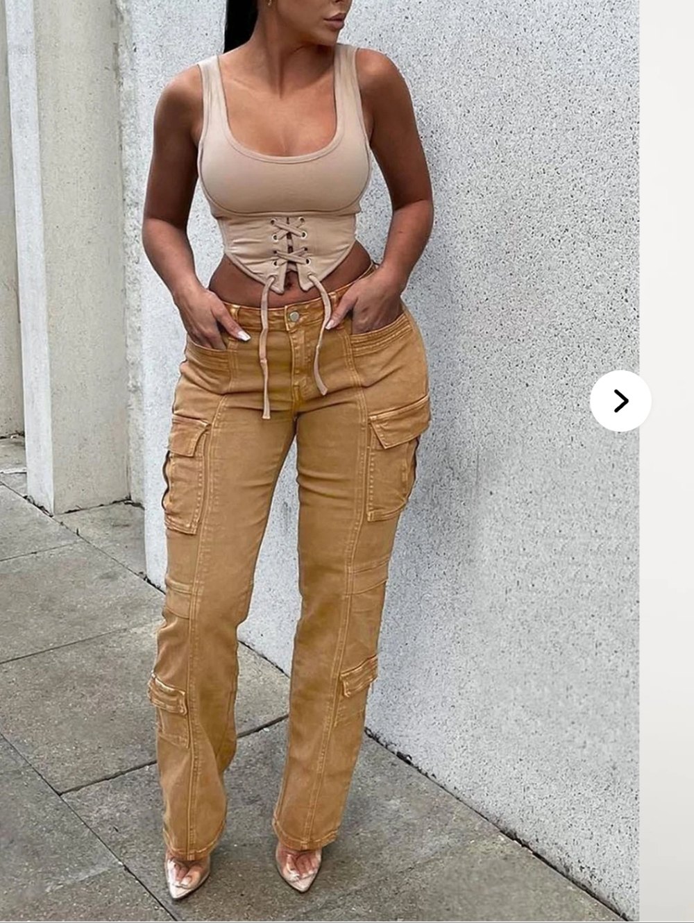 Fashion Nova Camel Cargo Boot Flare Pants